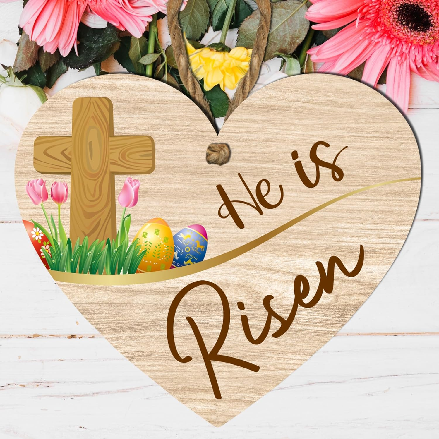 He Is Risen Wooden Heart Plaque Home Decor - Image 4
