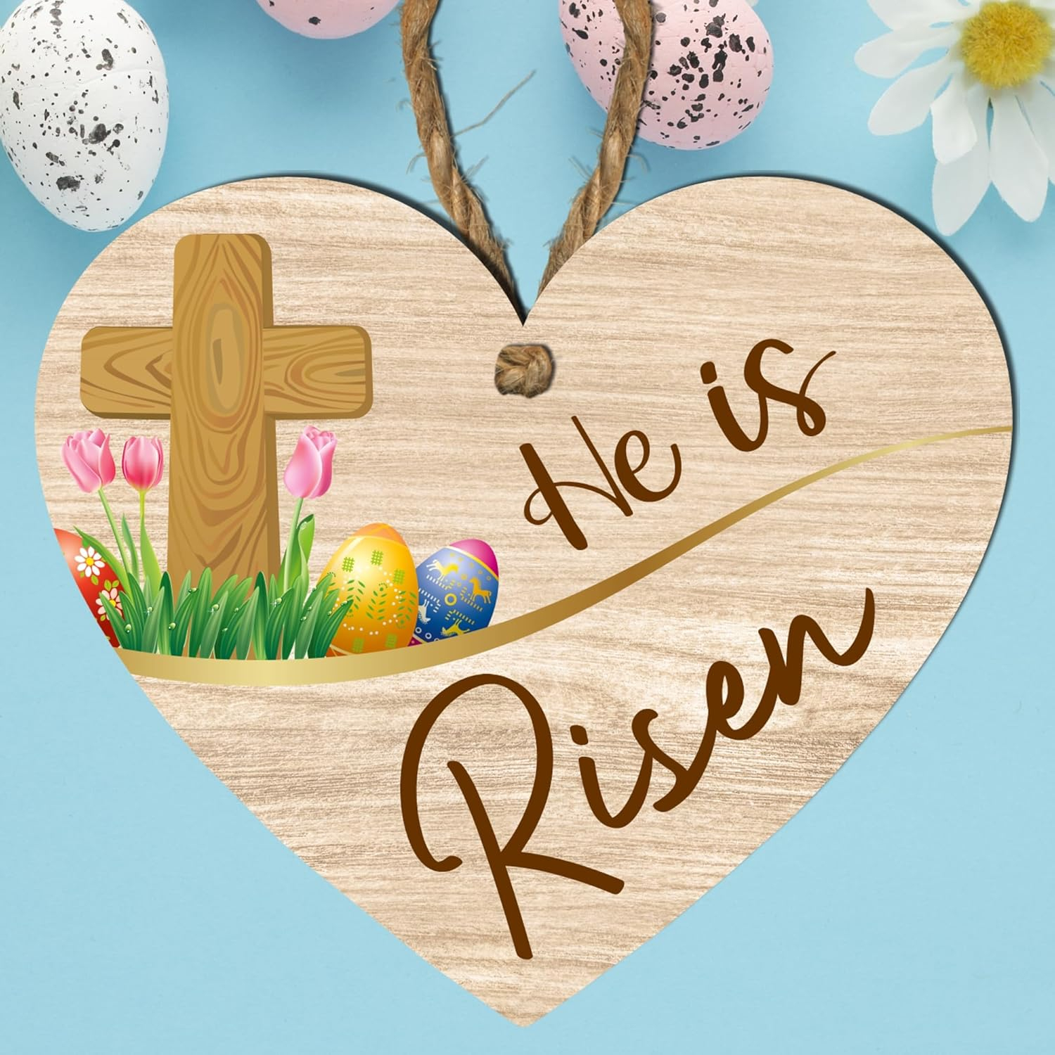 He Is Risen Wooden Heart Plaque Home Decor - Image 5