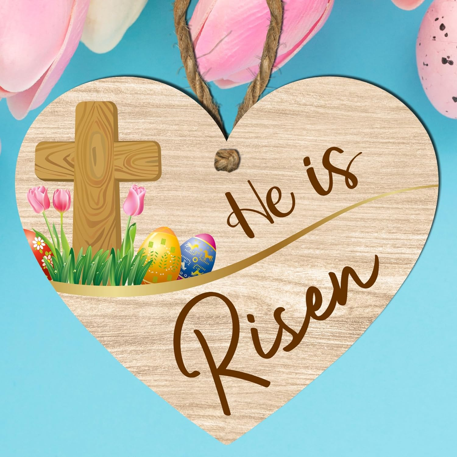 He Is Risen Wooden Heart Plaque Home Decor - Image 6