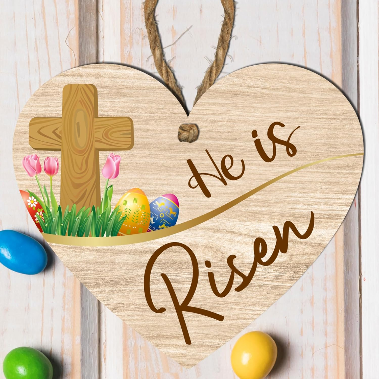 He Is Risen Wooden Heart Plaque Home Decor - Image 7