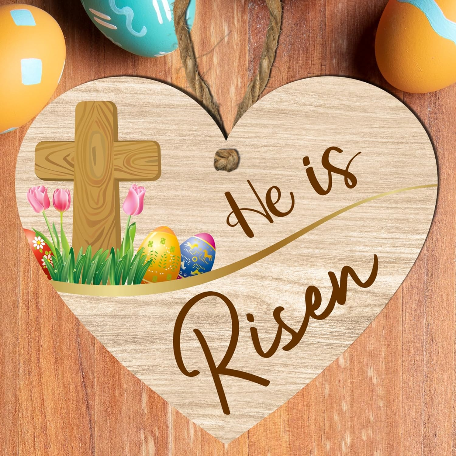 He Is Risen Wooden Heart Plaque Home Decor - Image 8