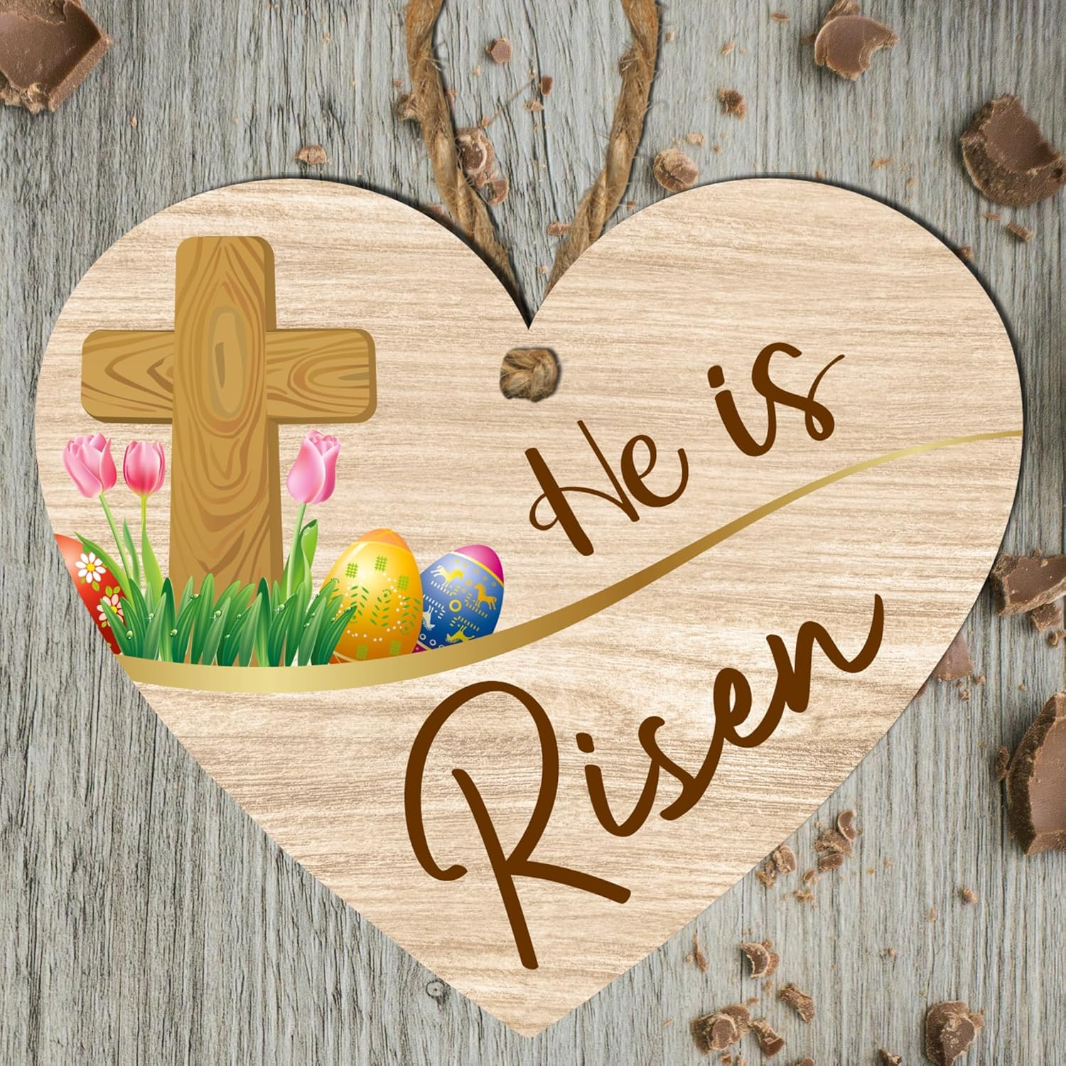 He Is Risen Wooden Heart Plaque Home Decor - Image 9