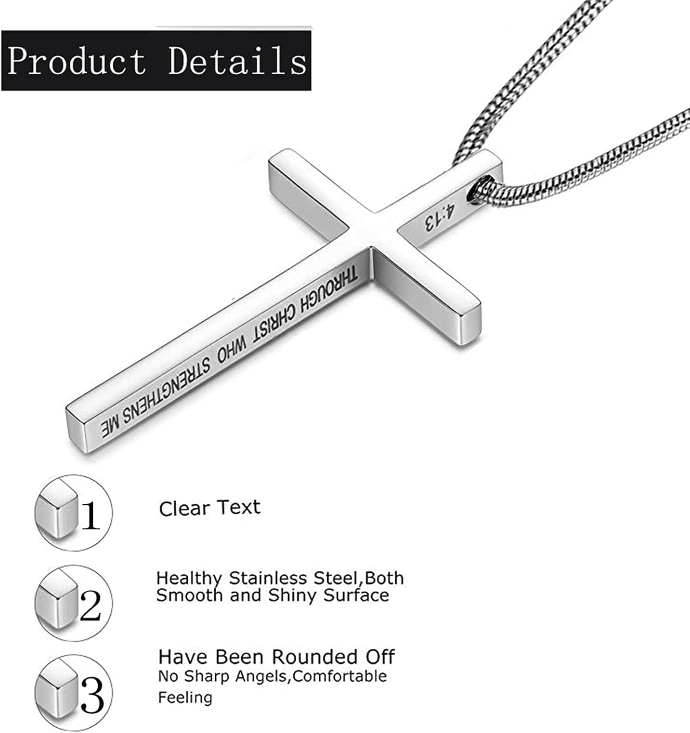 Philippians 4:13 Necklace – Christian Pendant for Men & Women in Stainless Steel - Image 2