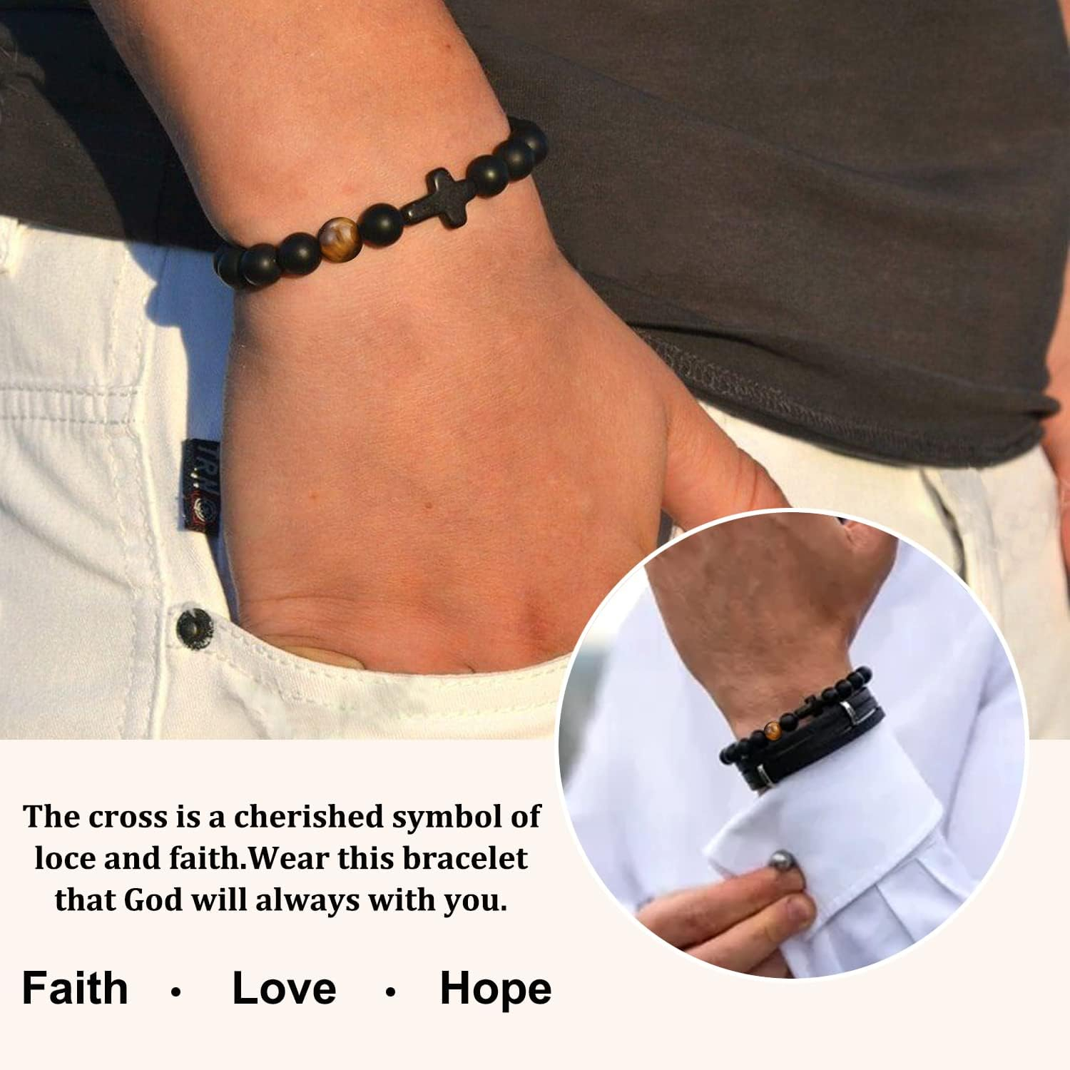 Men’s Christian Bracelet – Faith Leather Wristband with Inspirational Bible Verse - Image 2