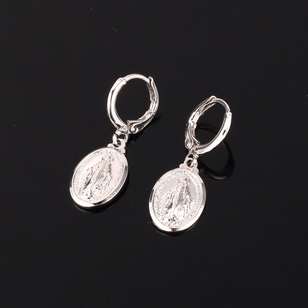 Virgin Mary Drop Earrings – Elegant Religious Jewellery for Women - Image 4