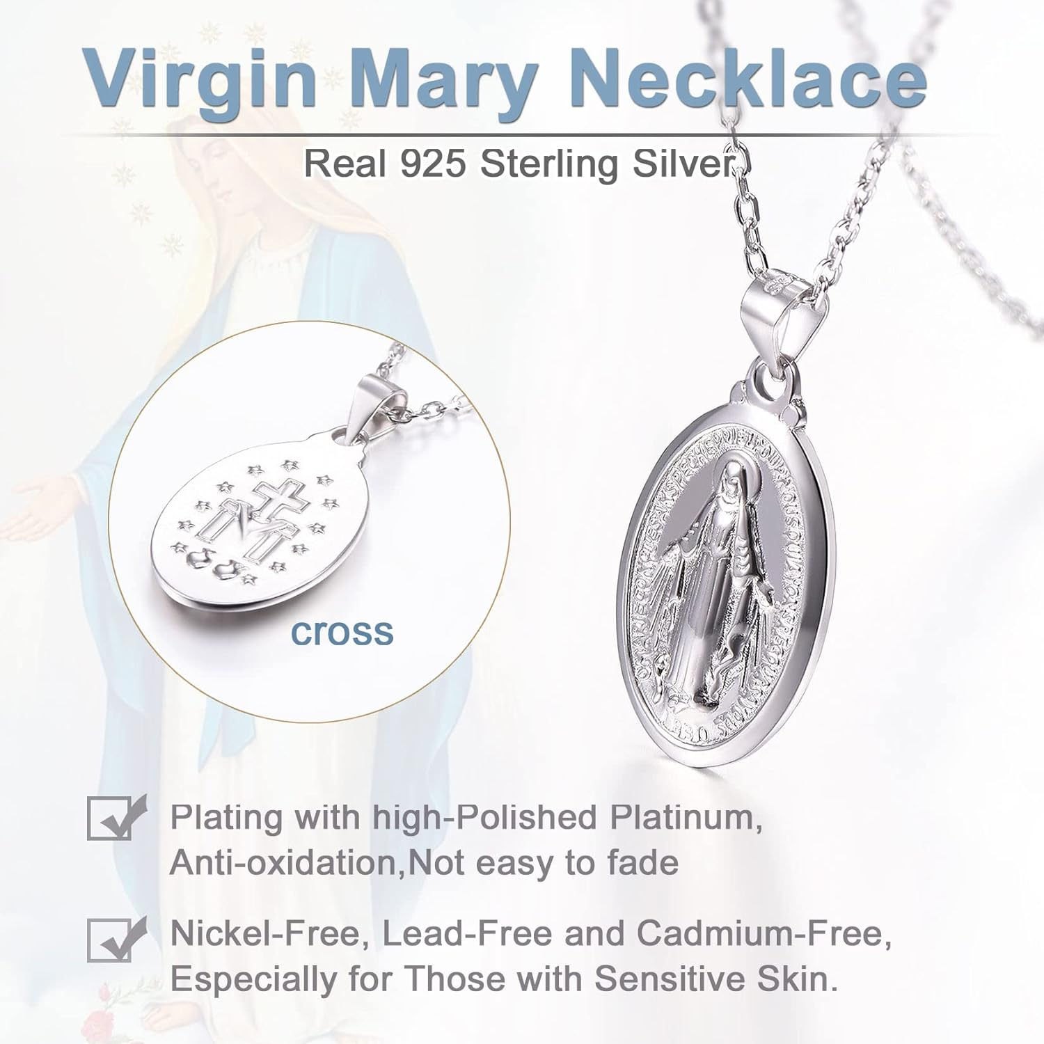 Virgin Mary Necklace – Unisex Medallion Pendant by U7 - Image 6