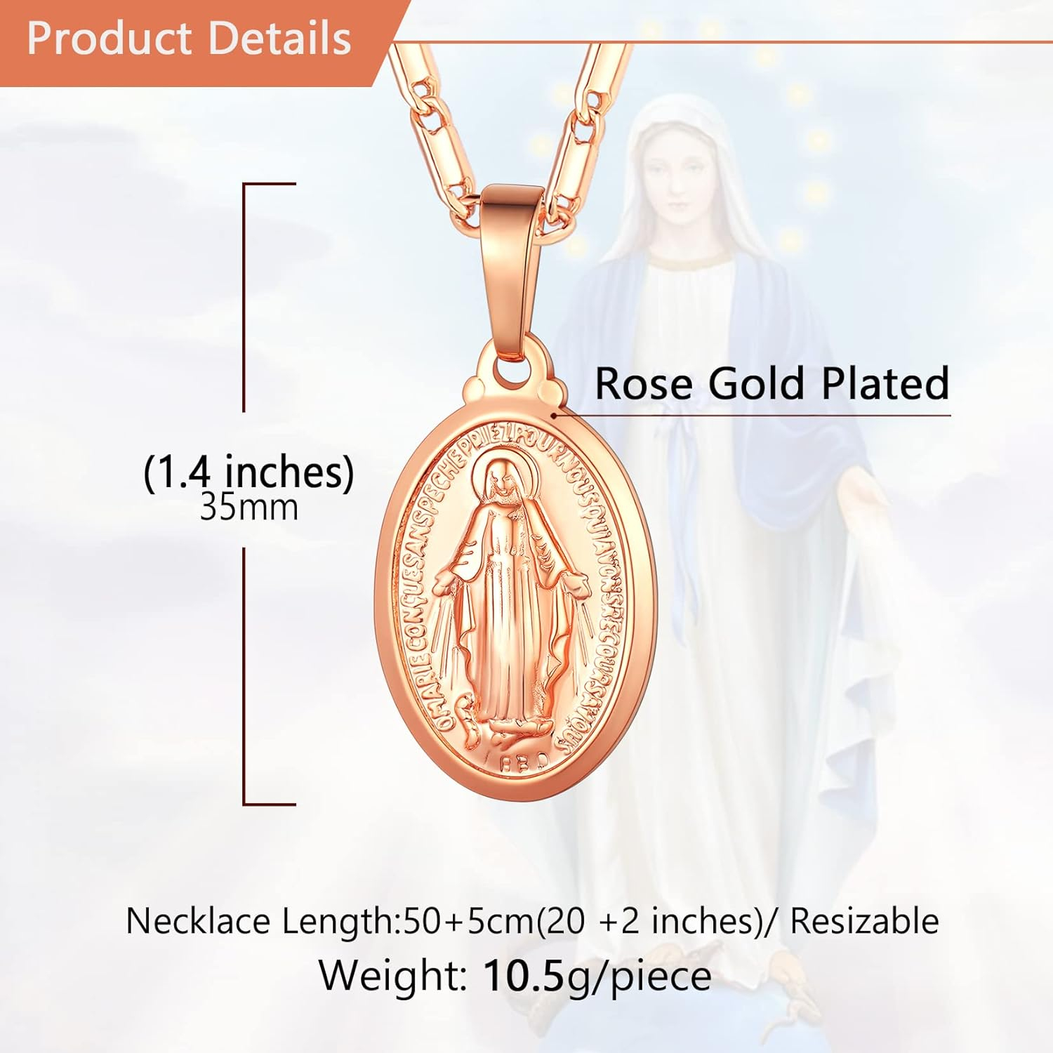 Virgin Mary Necklace – Unisex Medallion Pendant by U7 - Image 11