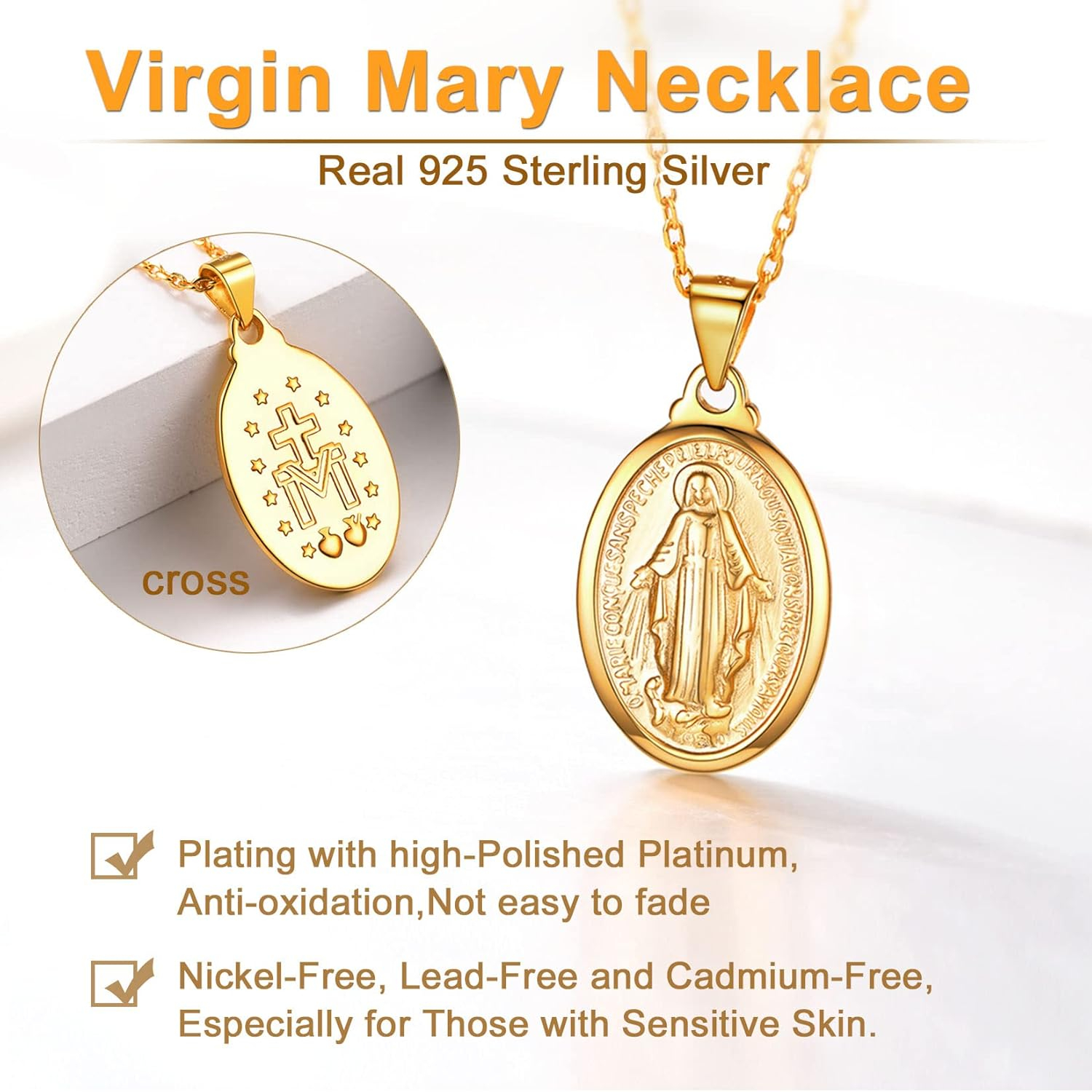 Virgin Mary Necklace – Unisex Medallion Pendant by U7 - Image 21