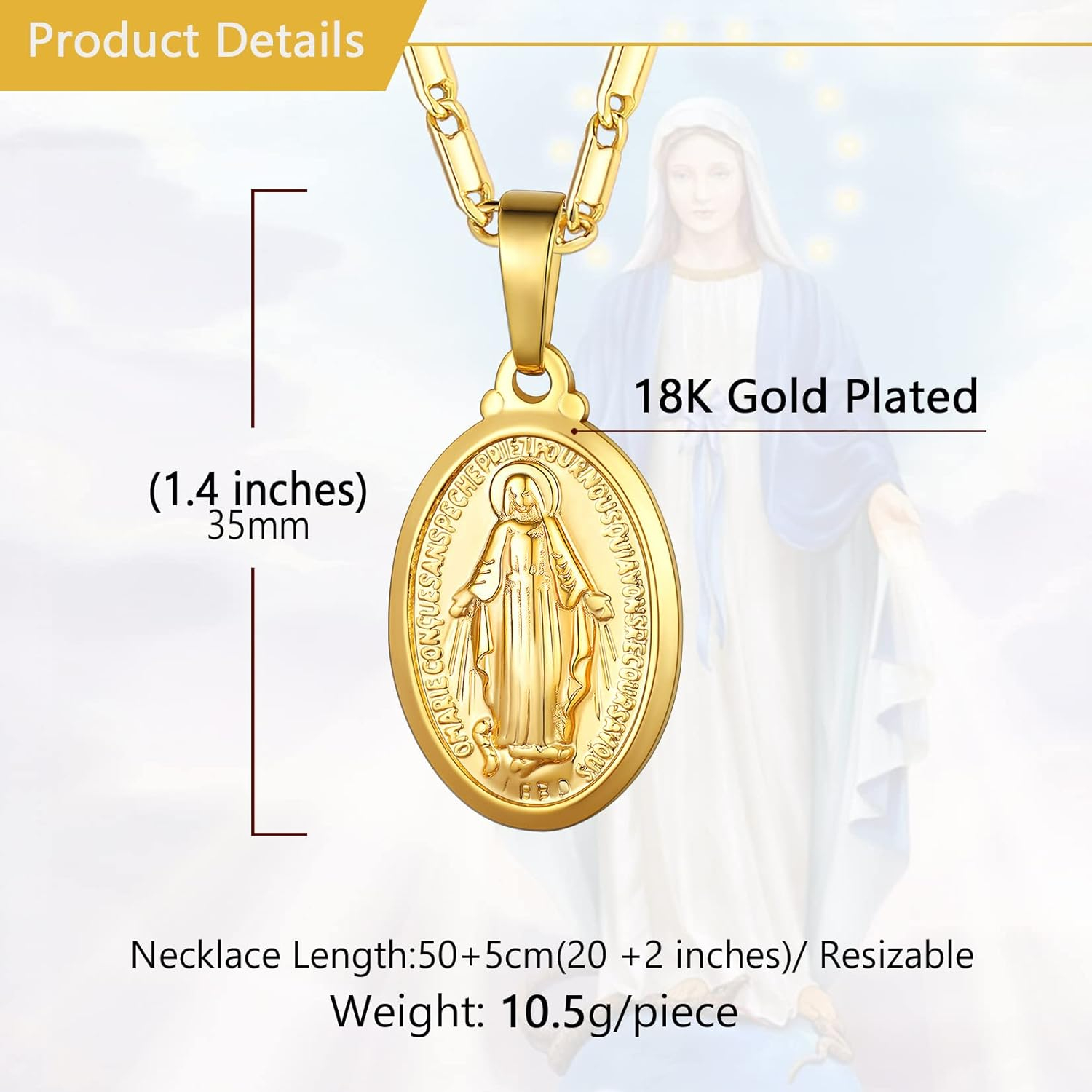 Virgin Mary Necklace – Unisex Medallion Pendant by U7 - Image 26