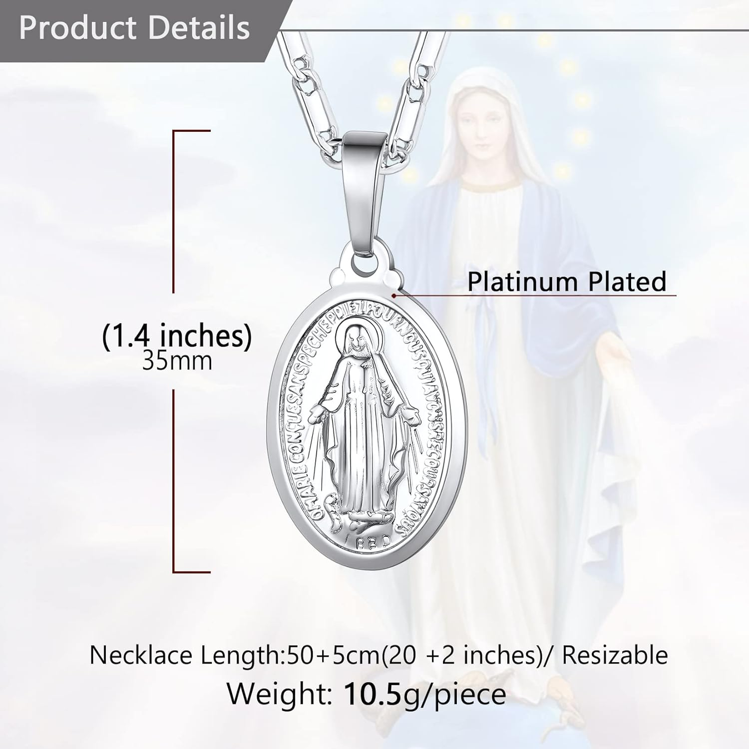 Virgin Mary Necklace – Unisex Medallion Pendant by U7 - Image 35