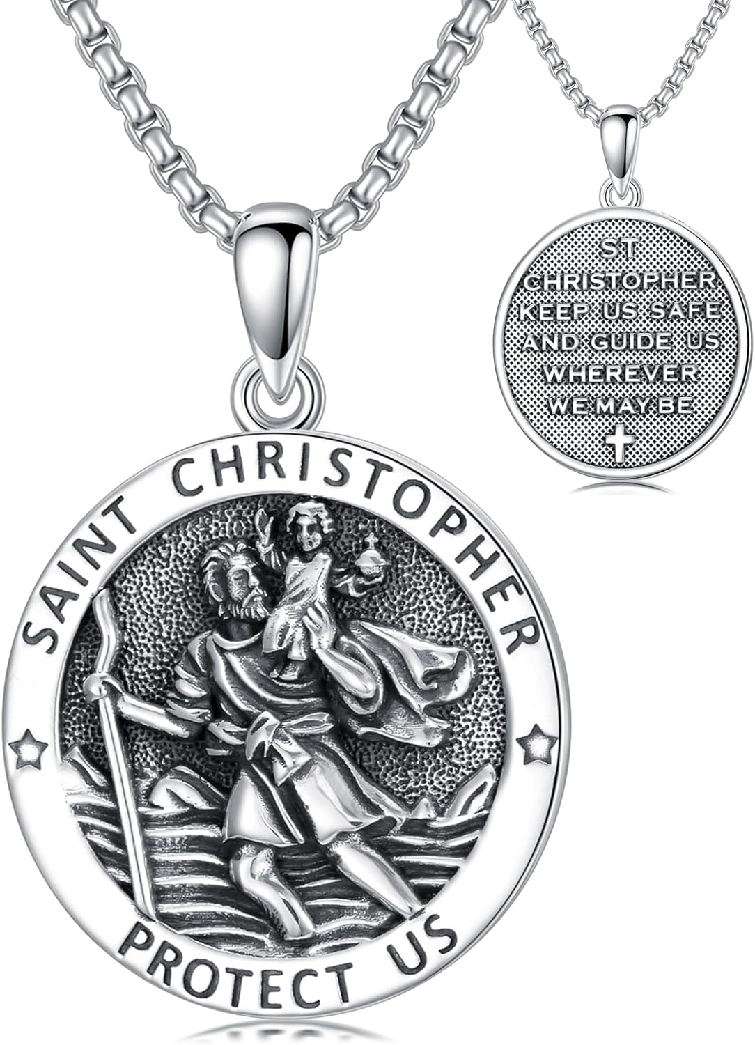 Sterling Silver St. Christopher Necklace – Unisex Christian Protection Pendant
